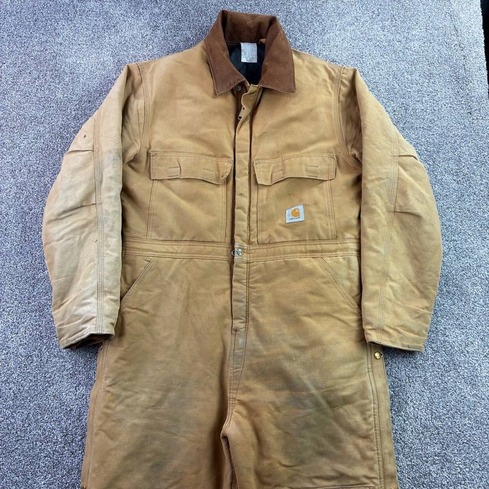 Vintage Carhartt Coveralls Mens 44 Short Brown Cotton Canvas Workwear R68QZS